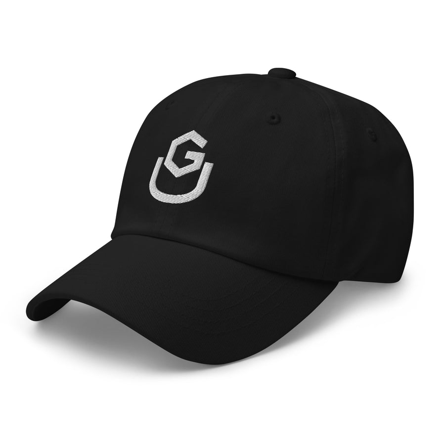 Black dad cap with the white embroidered UG mark on the front
