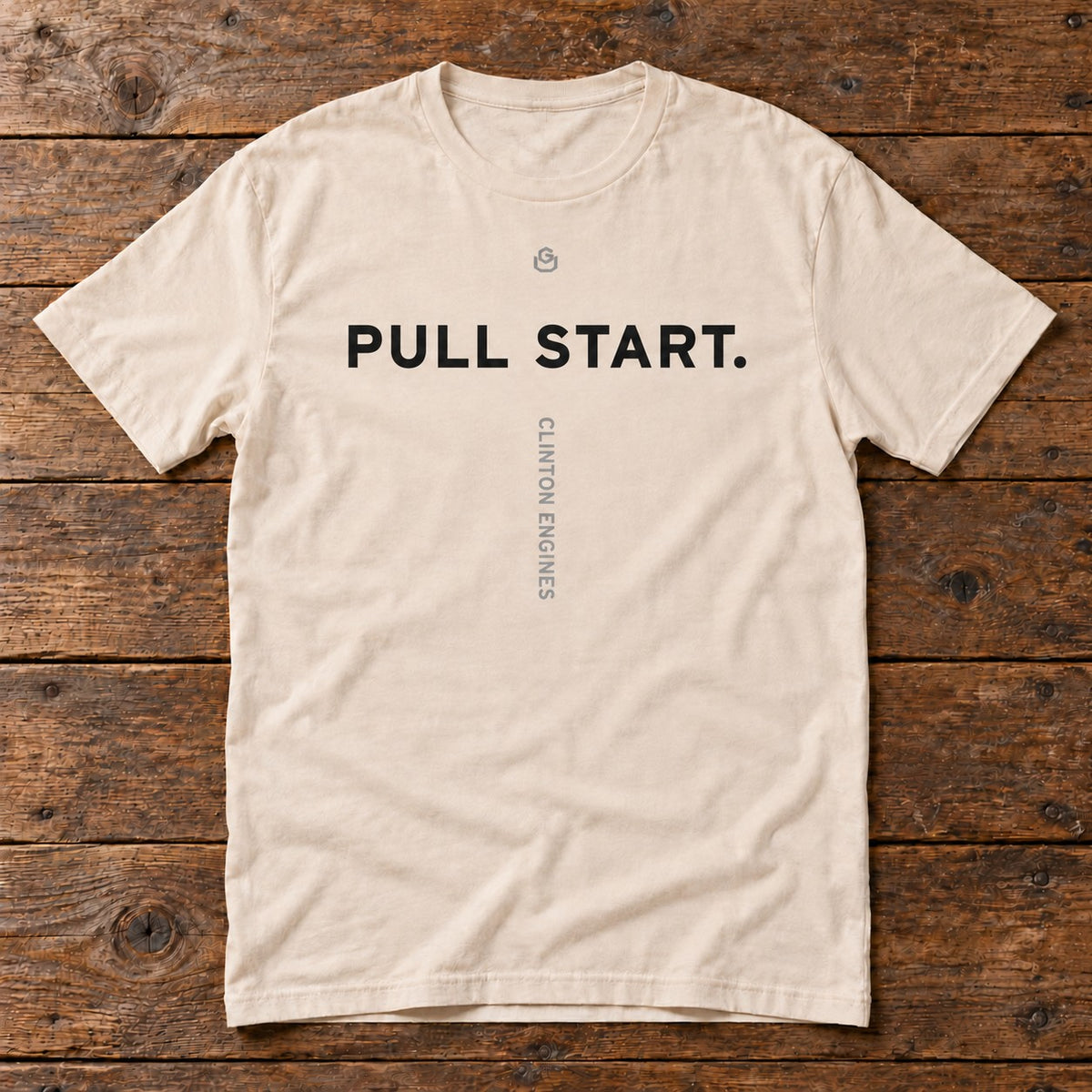 Front of the Pull Start Tee reading PULL START.