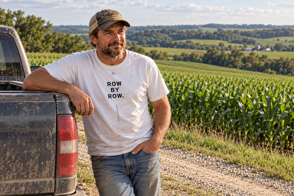 Lifestyle photo of the Row by Row Tee from Uncommon Ground, Jackson County, Iowa