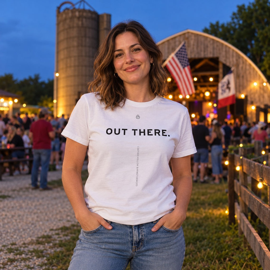 Lifestyle photo of the Out There Tee from Uncommon Ground, Jackson County, Iowa