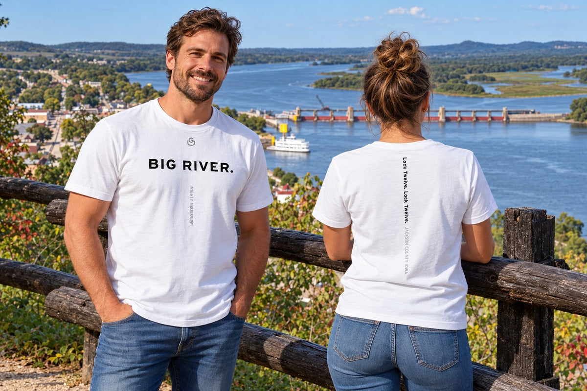 Lifestyle photo of the Big River Tee from Uncommon Ground, Jackson County, Iowa