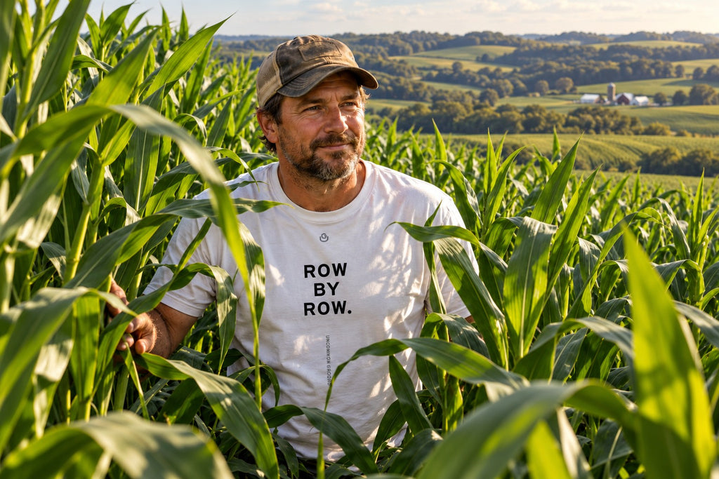 Lifestyle photo of the Row by Row Tee from Uncommon Ground, Jackson County, Iowa