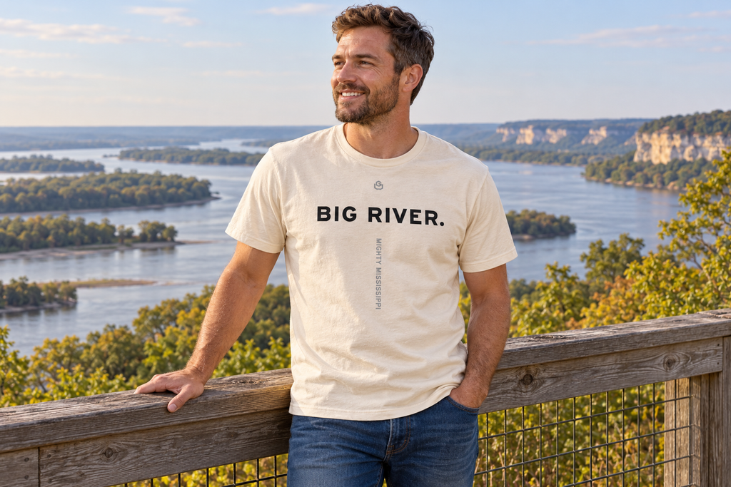 Front of the Big River Tee reading BIG RIVER.
