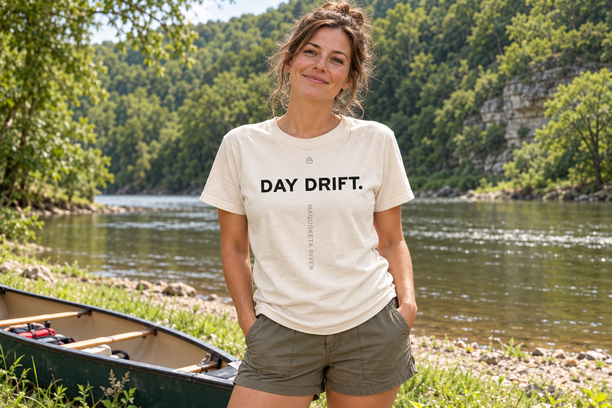 Front of the Day Drift Tee reading DAY DRIFT.