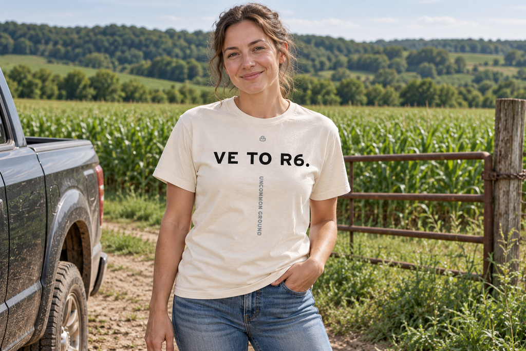 Front of the VE to R6 Tee reading VE TO R6.